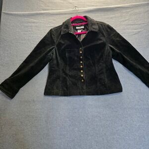 Coldwater Creek Black Suede Leather Jacket Petite Large Brass Buttons‎